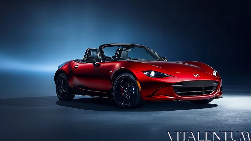Red convertible sports car in controlled studio lighting.
