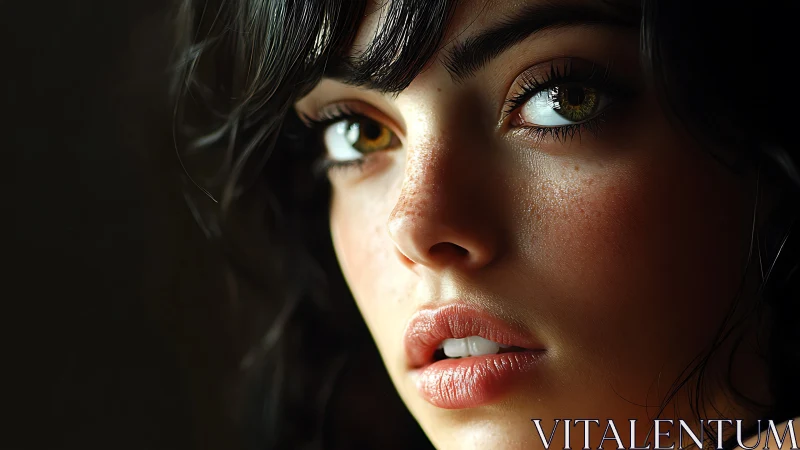 Close cropped portrait shows detailed rendered female face