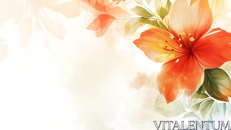 Vibrant red flowers bloom against soft watercolor garden backdrop.