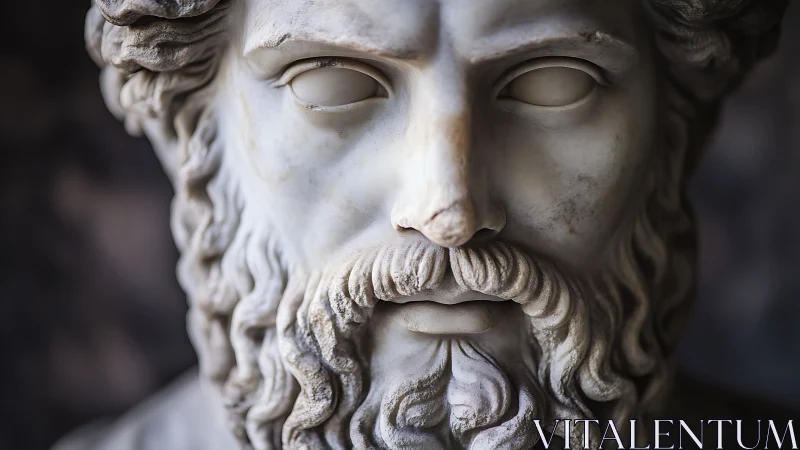 Marble bearded bust in tight frontal crop and soft chiaroscuro.