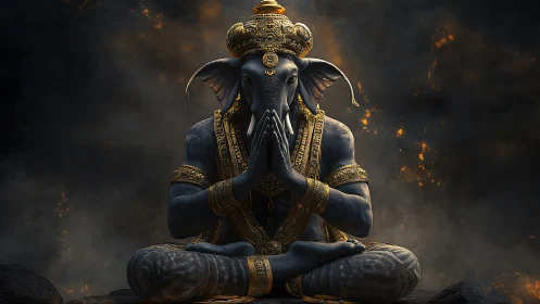 Digital rendering shows seated elephant-headed deity figure