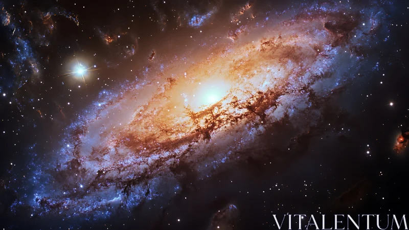 Spiral galaxy core burns through dense starfields in space