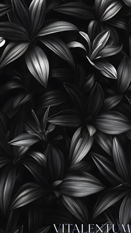 Monochrome foliage fills frame with dense overlapping leaves