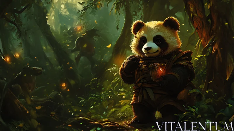 Forest lantern-bearer panda wanders through emberlit myths.