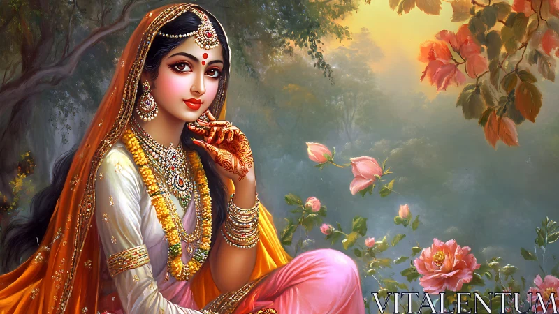 Elegant Indian Woman in Traditional Attire, Digital Art Portrait.