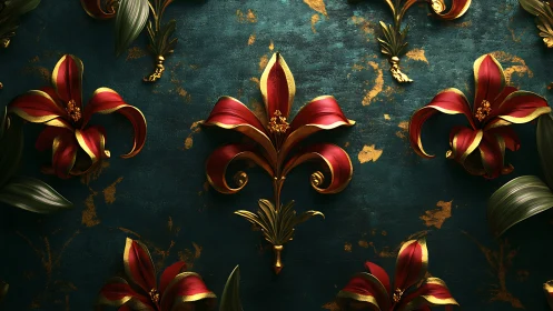 Gilded Floral Dynasty: Red Petals Crown Tarnished Jewel.