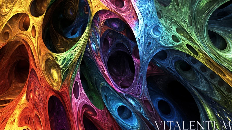 Prismatic vortex lattice swirling through organic neon tunnels.