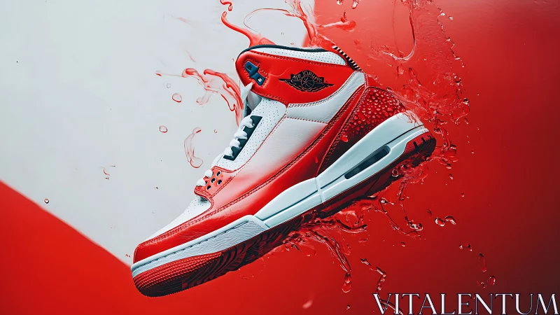Bold red and white sneaker splashing with energetic style.