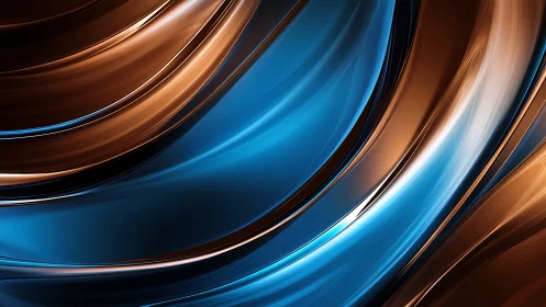 Sweeping blue and copper waves flow in a glossy abstract dance