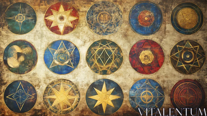 Mystic golden sigils glow gently across weathered circles