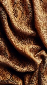 Golden lace fabric folds with intricate floral pattern.