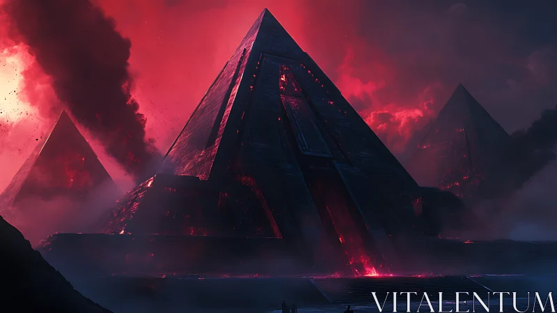 Volcanic-lit pyramidal megastructures in catastrophic ignition.