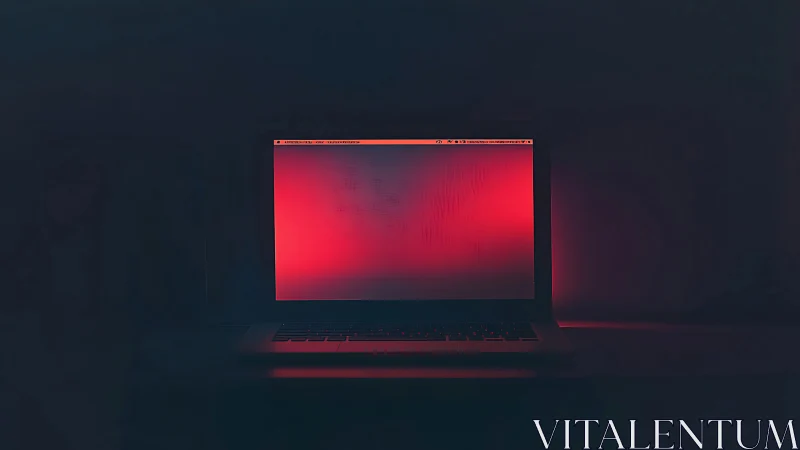 Laptop screen displays red gradient in low ambient light