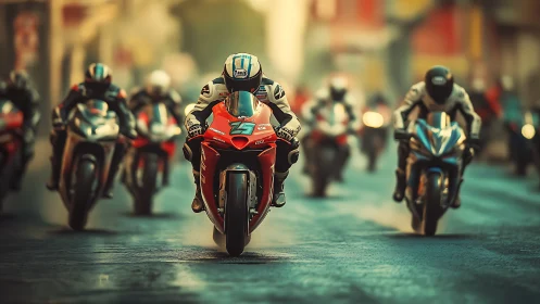 Aerodynamic superbike swarm in high-speed urban sprint.