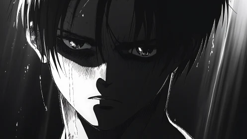 High-contrast anime portrait with dramatic chiaroscuro lighting.