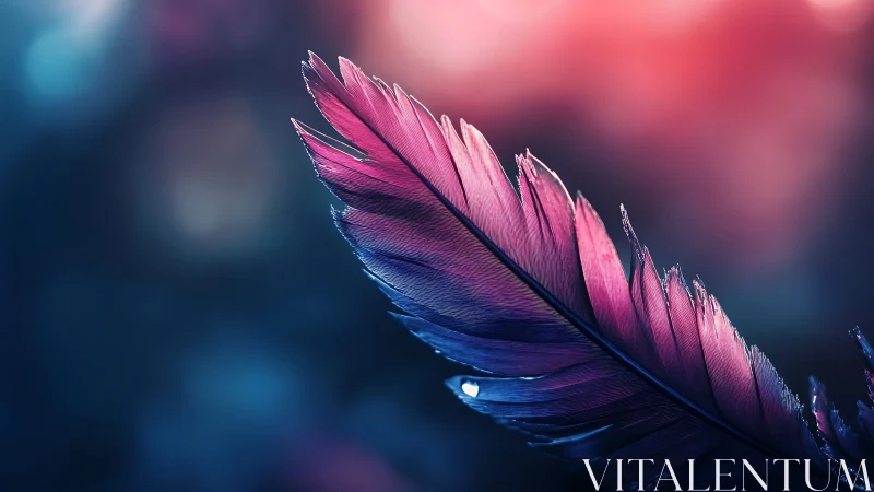 Iridescent feather macro glows in neon twilight bokeh.