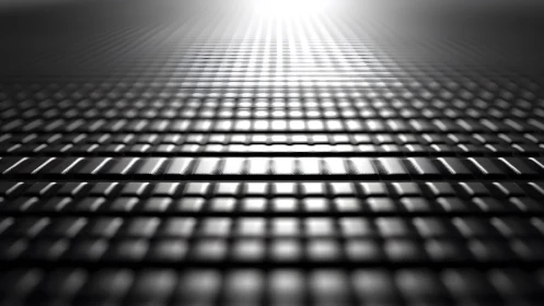 Abstract metallic grid surface with glowing light in futuristic style.