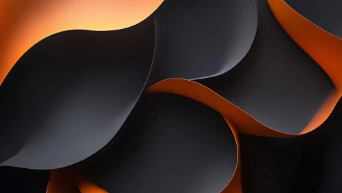 Abstract dark flowing shapes with orange highlights, digital art.