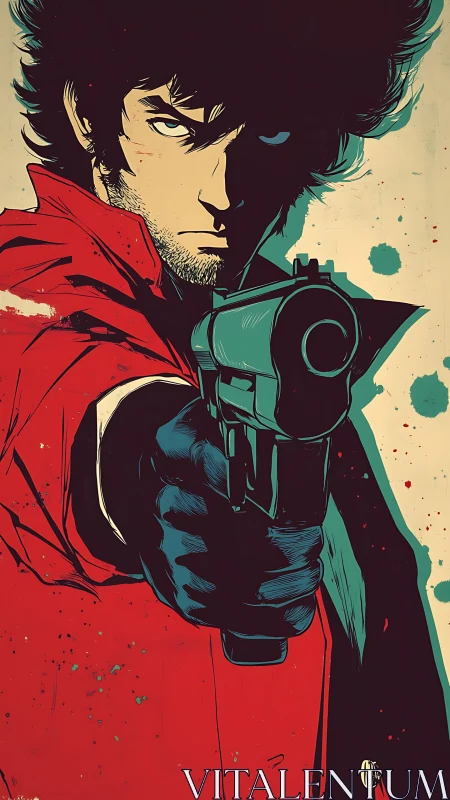 Close-range gun perspective with stark cel-shaded vigilante.