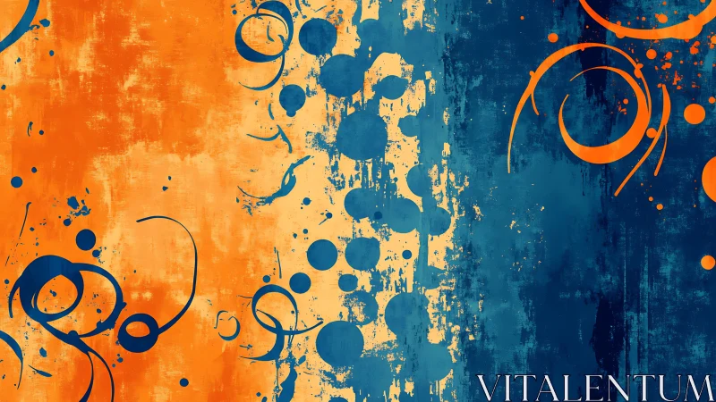 Bold orange and blue splashes dancing in abstract harmony.