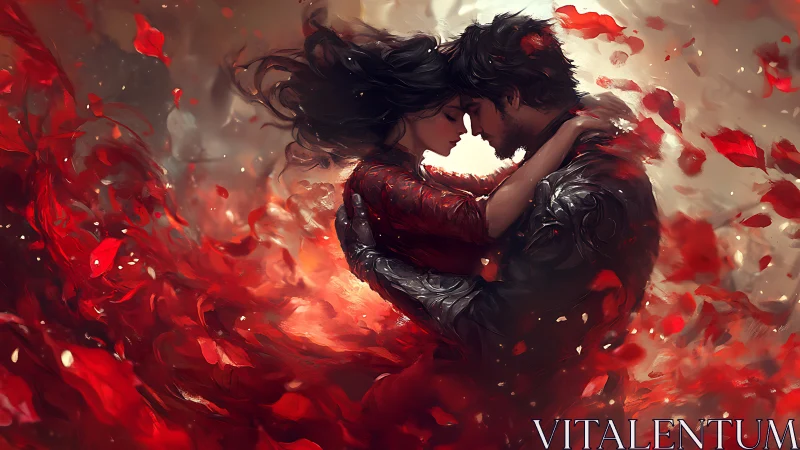 Two Hearts Entwined in a Storm of Crimson Emotion.