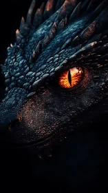 Dragon close-up with molten amber eye in cinematic lighting.