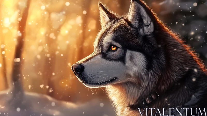 Luminous husky profile in volumetric winter backlight study.