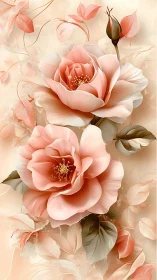 Peachy Petaled Dreams Where Coral Roses Waltz Across Cream