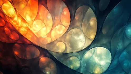Fractal bubble shapes in flowing warm and cool colors.