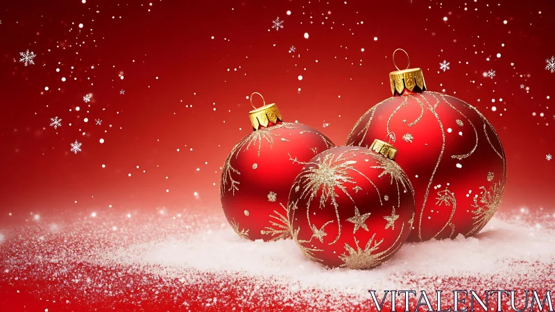 Scarlet baubles whisper winter wishes in shimmering gold