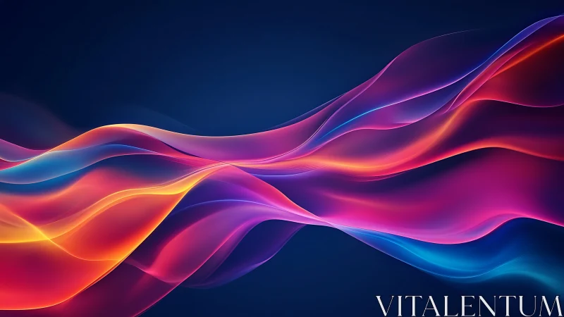 Luminescent gradient waveforms undulate across deep navy space