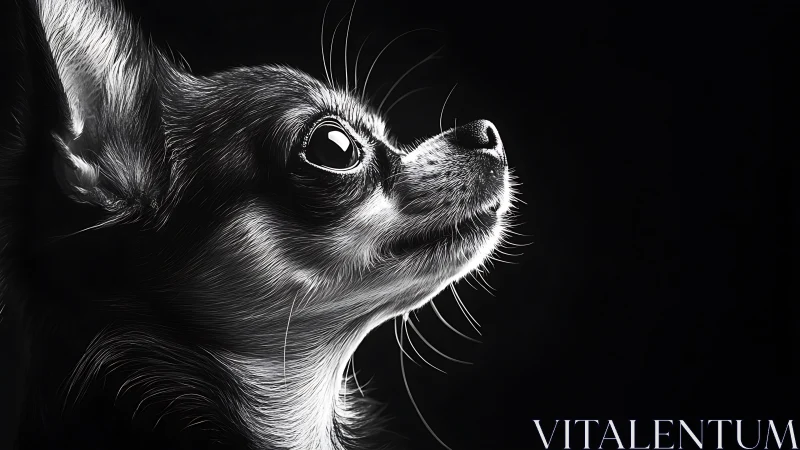 High-contrast monochrome portrait of a chihuahua in profile