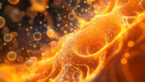 Abstract glowing orange particles swirling in dynamic vortex art.