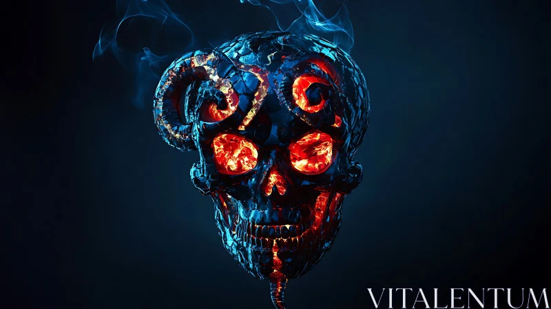 3D molten cyber skull with serpentine cable and ember core.