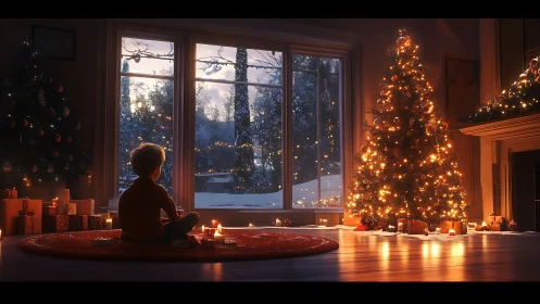 Warm interior Christmas scene uses dynamic contrast and soft bokeh lights
