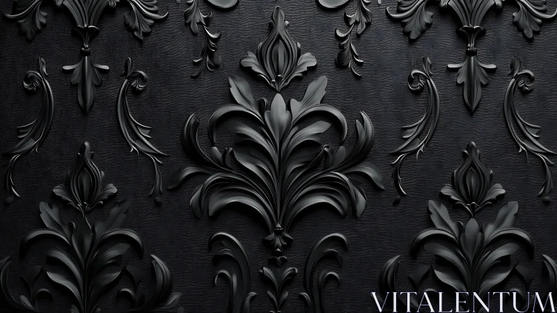 Baroque black floral relief pattern forms ornate seamless surface