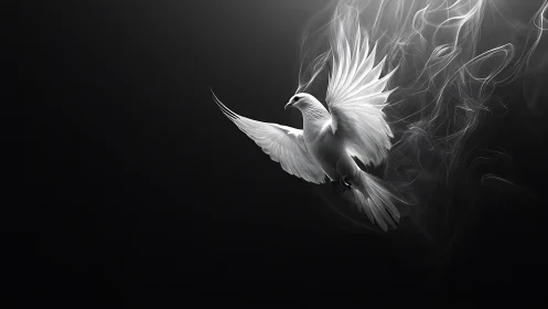 Monochrome dove in dynamic chiaroscuro digital rendering.