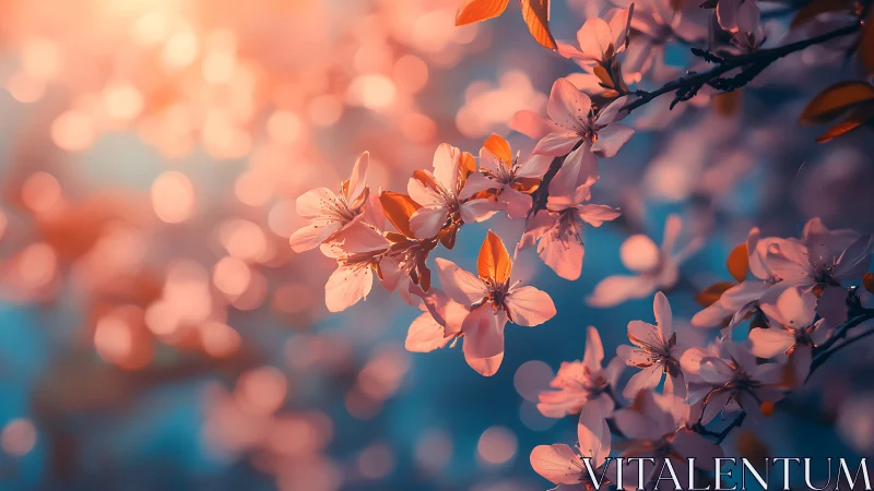 Cherry blossoms are captured with shallow depth of field