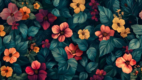 Chromatic Floral Layering: Digital Botanical Composition with Tonal Depth.