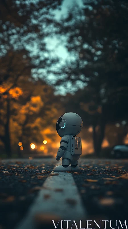 Tiny dusk astronaut listens to city lights hum around him
