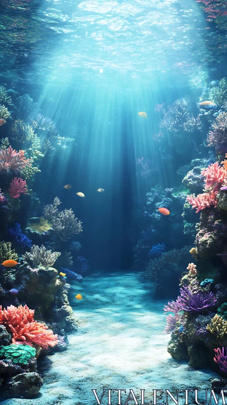 Sunlit coral canyon invites a gentle underwater daydream