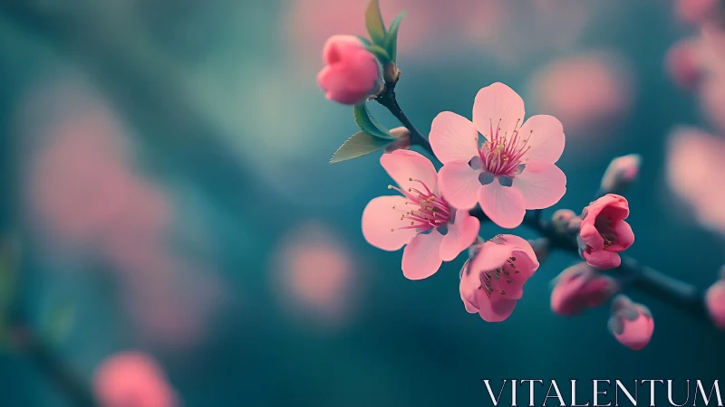 Pink Peach Blossoms: Botanical Depth-of-Field Composition Study.