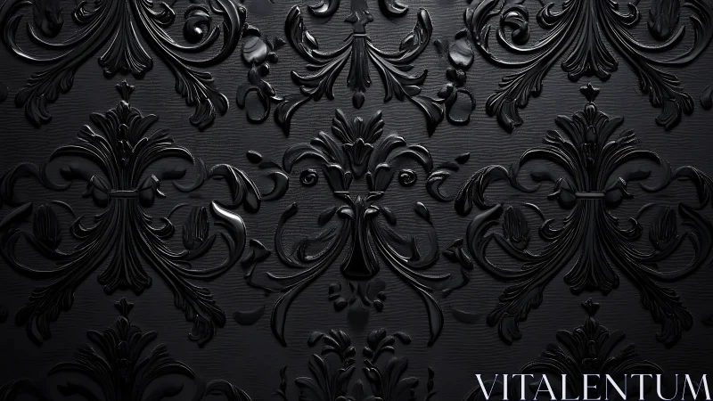 Elegant black damask pattern with softly gleaming curves.