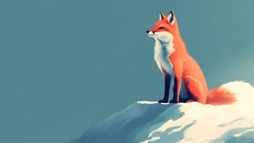 Crimson fox sentinel basking atop a silent winter ridge.