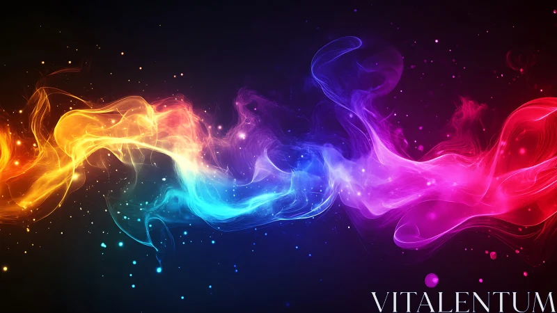 Multicolor luminous smoke bands traverse a dark gradient field