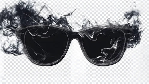 Dark sunglasses with swirling smoke effect on transparent background.