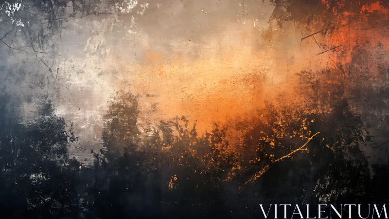 Abstract grunge landscape with orange and black texture effects.