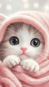 Whisker-Wrapped Wonder: Pearl Kitten in Cotton Candy Cocoon.