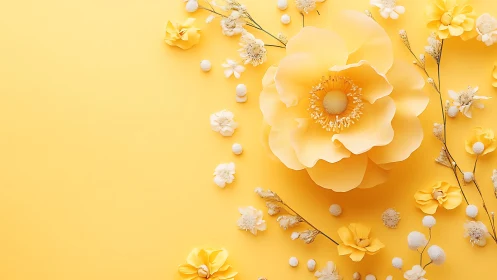Yellow and White Floral Arrangement on Monochromatic Background.