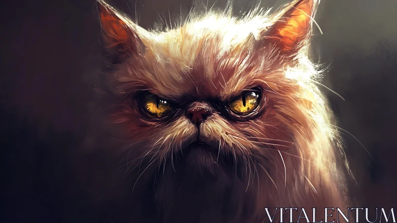 Fierce golden-eyed cat glares from dramatic shadows.